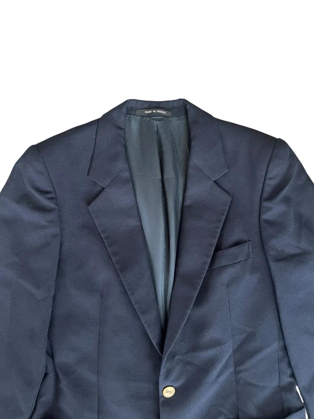 Yves Saint Laurent Men’s Navy Vintage 90s Two Button Gold Logo Blazer Sportscoat